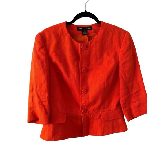 RALPH LAUREN BLACK LABEL Orange Linen Pearl Neck 3/4 Sleeve‎ Cropped Blazer 12 - Picture 5 of 9